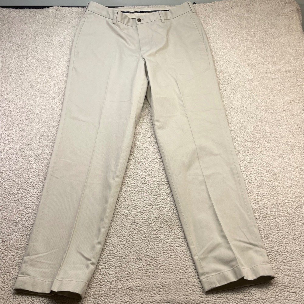 Brooks Brothers Chino Mens 34x32 Beige Clark Advantage Flat Front Cotton Pants